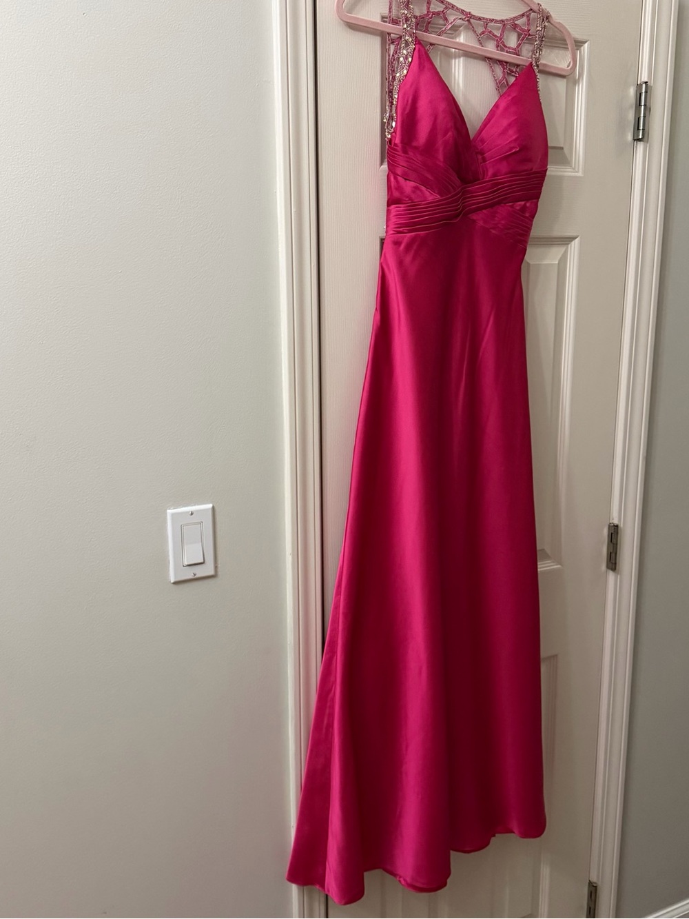 Faviana Fuchsia Pink Satin Beaded Prom Gown Dress 6